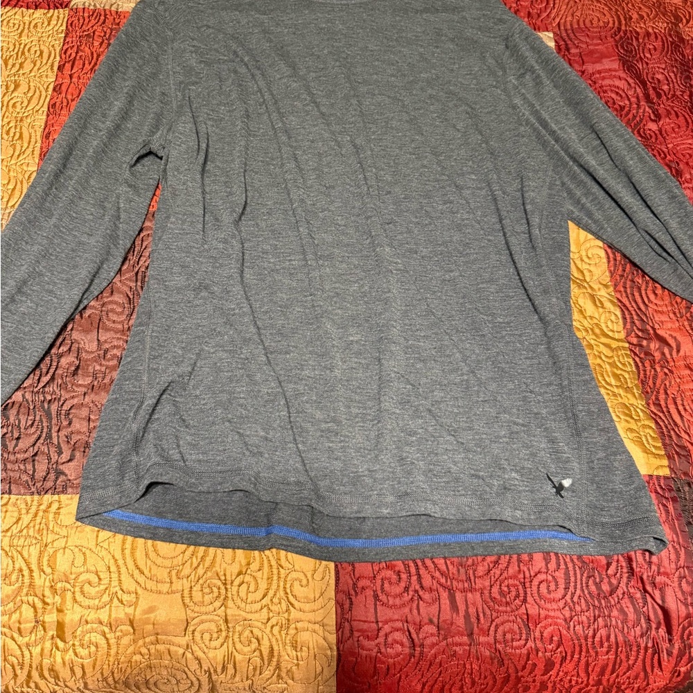 American Eagle Outfitters Dark Heather Gray Top with Blue Trim